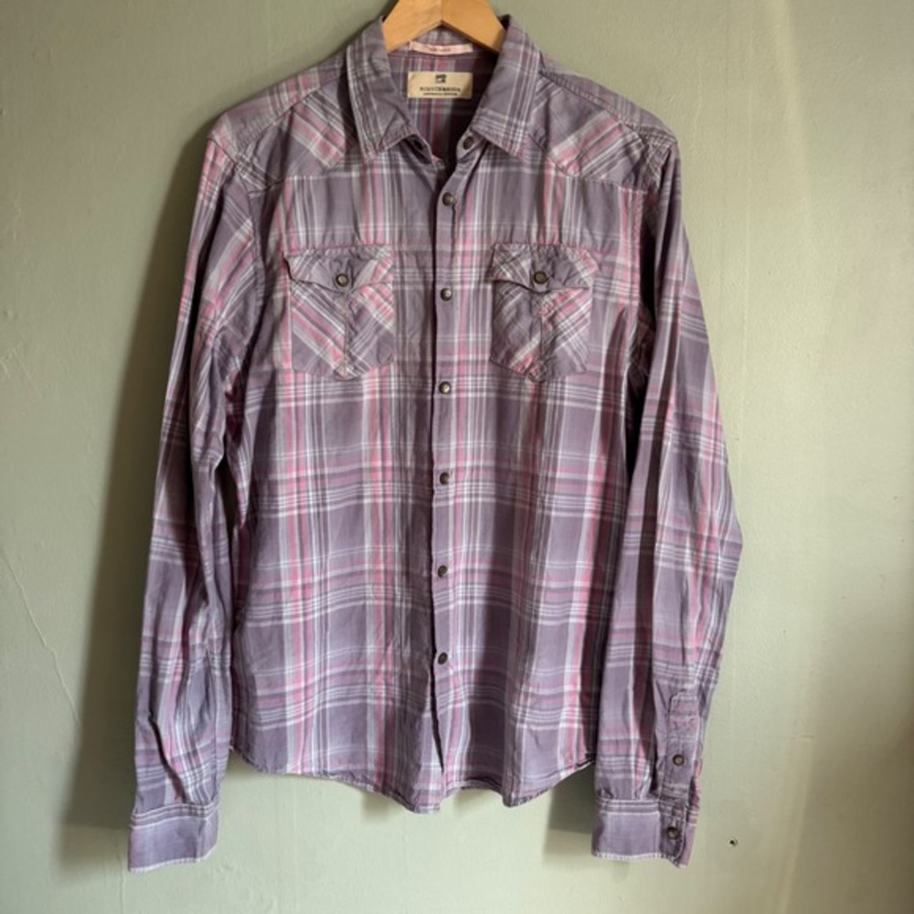 Scotch&Soda Men Large "SuPlaid Button Down Shirt Long Sleeve Faded"